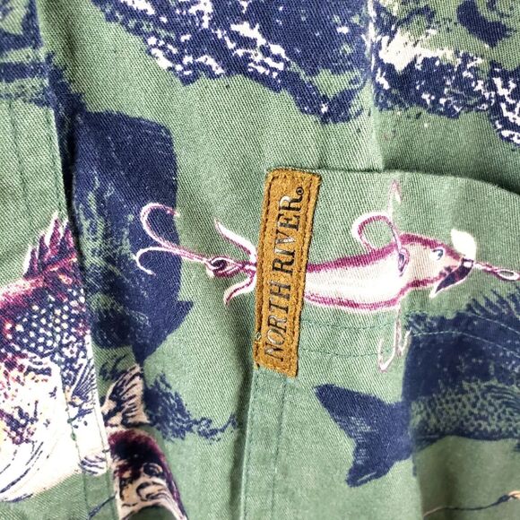 Men's The North River Green Button Up Long Sleeve Bass Fish Shirt Size Large - Picture 4 of 11